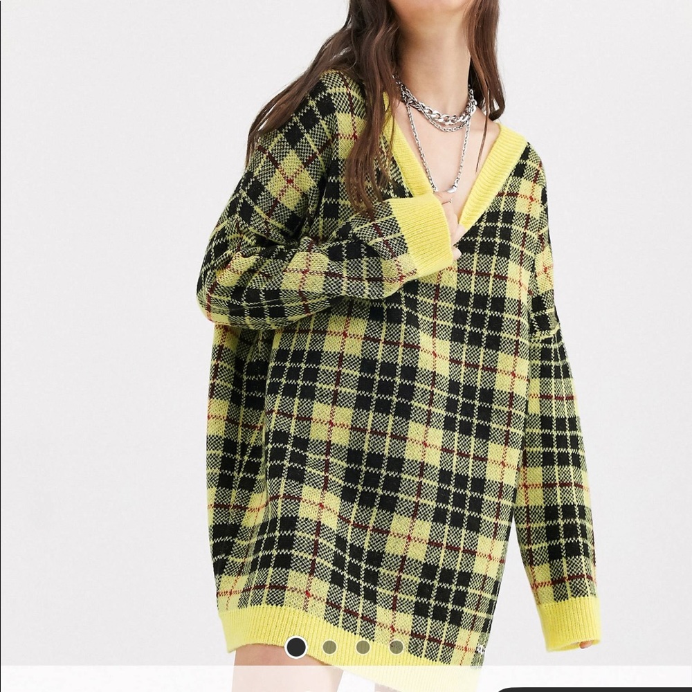 NWT ASOS Collusion plaid yellow sweater dress!